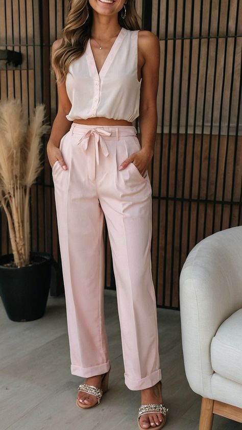 Discover stylish trousers outfits for women - formal casual official cream black tern classy pink suit olive green grey polo and green shirt Elevate your fashion game with these trendy looks Pink Slacks Outfit, Slacks Outfit, Trouser Outfit, Pink Suit, Formal Casual, Women Formals, Black Trousers, Pink Pants, Green Shirt