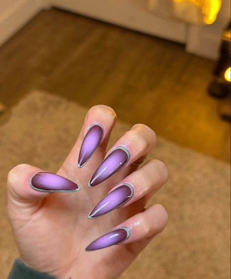 Purple Aura Nails, Purple Aura, Airbrush Nails, Gradient Nails, Coffin Nails, Pink Purple, Pink And Orange, Aura, Purple