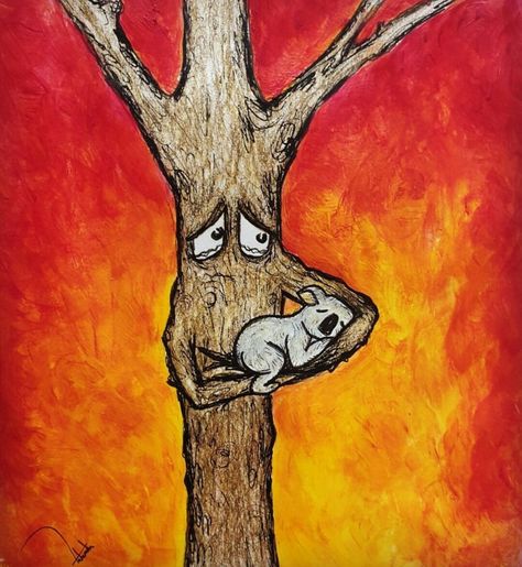 Forest Fire Poster, Deforestation Art, Earth Drawings, Forest Conservation, Koala Bears, Drawing Competition, Funny Paintings, Tree Artwork, Black And White Landscape