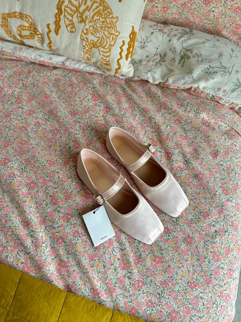 New obsession: satin pink ballerina flats 🎀🩰 Pink Feminine Ballet Flats With Flat Heel, Pink Ballet Flats Outfit, Feminine Pink Ballet Flats, Summer Pink Slip-on Ballet Flats, Pink Slip-on Ballet Flats For Spring, Feminine Pink Ballet Flats With Bow, Pink Ballet Flats, Satin Ballet Flats, Ballet Flats Outfit