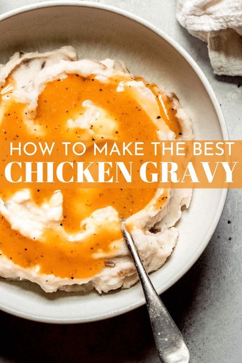 This Chicken Gravy recipe is easy to make using either roasted chicken drippings or broth as the base. Loaded with rich & savory flavors. // recipe easy // from broth // from drippings Chicken Drippings What To Do With, Chicken Dripping Gravy, How To Make Chicken Gravy From Drippings, Gravy For Roast Chicken, Chicken Gravy Recipe With Drippings, Chicken Gravy No Drippings, Roast Chicken Gravy Recipes, Roasted Chicken With Gravy, Roast Chicken Gravy