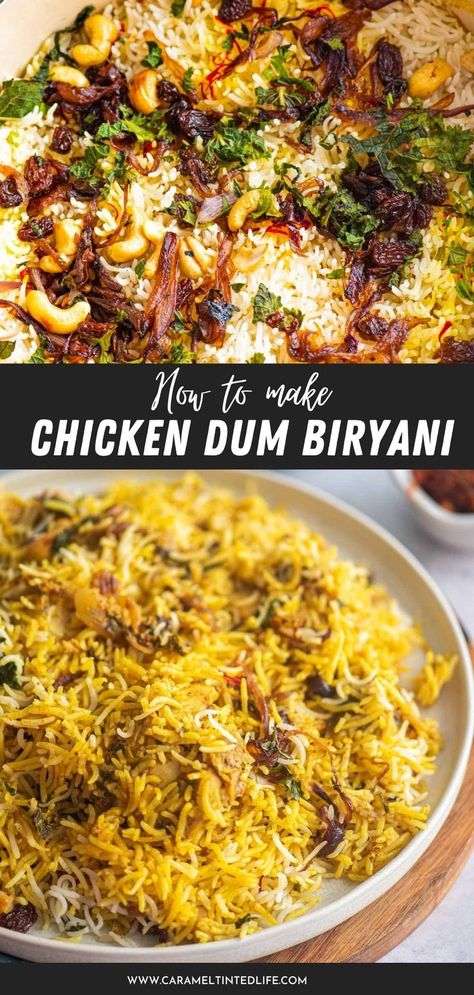 Best ever Chicken Dum Biryani recipe! Hyderabadi dum chicken biryani, a delicious and authentic recipe that you will love more than the restaurant version. #biryani #indian #orange #rice #indian #delish #rice Dum Chicken Biryani Recipe, Byrani Rice Recipe, Indian Chicken And Rice, Chicken Byrani Rice Recipe, Briyani Receipes, Karachi Biryani Recipe, Chicken Byriani Recipe, Byriani Recipe, Chicken Biryani