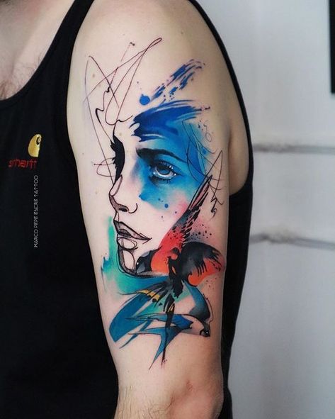 17 Watercolor Tattoo Sleeve Inspiration - besttattoo.wiki - Unveiling Exquisite Ink Art Watercolor Tattoo Sleeve, Cosmic Tattoo, Unique Tattoos For Women, Tatuaje A Color, Trash Polka, Watercolour Inspiration, Wolf Tattoos, Face Tattoo, Abstract Tattoo