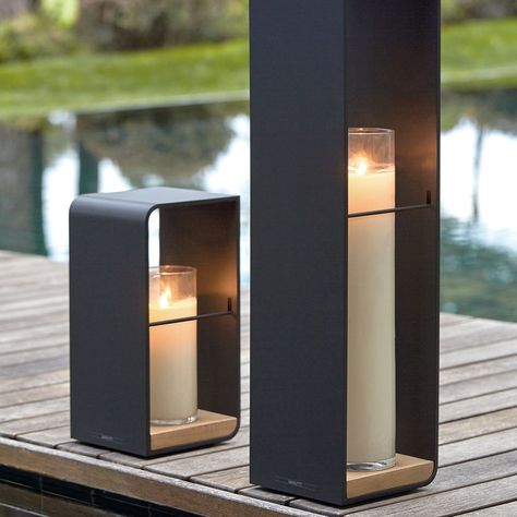 FLAME - MANUTTI | MOM | #outdoor #decoration #gardenaccessories #aluminium #wood Modern Outdoor Spaces, Faux Candles, Floor Lamp Styles, Wood Lamp, Outdoor Floor Lamps, Fluorescent Tube, Patio Designs, Shop Organization, Gala Dinner