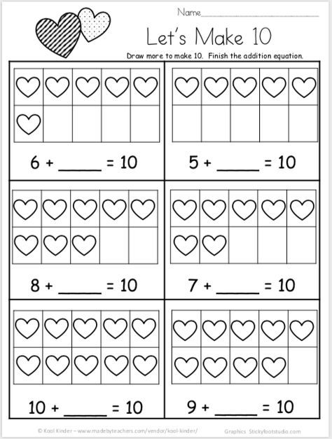 Valentines Kindergarten, Valentine Math Worksheet, Valentine Math Activities, Kindergarten Math Addition, Valentine Worksheets, Kindergarten February, Kindergarten Math Worksheets Addition, Kindergarten Pictures, Kindergarten Math Free