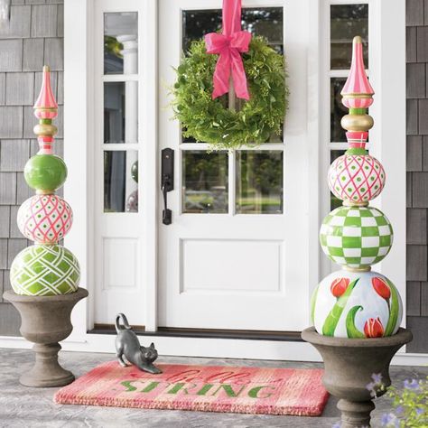 Spring Topiaries | Grandin Road Spring Topiary, Easter Front Porch Decor, Easter Front Porch, Easter Topiary, Diy – Velikonoce, Spring Doormats, Diy Frühling, Hari Valentine, Grandin Road