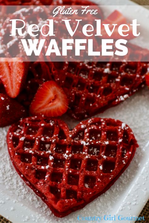 Sometimes when you tweak a recipe a little bit you come up with beautiful things like these Gluten Free Red Velvet Waffles. Perfect for Valentines day! #valentinesday #redvelvet Valentine's Snacks, Breakfast Southern, Valentines Healthy Snacks, Gluten Free Red Velvet, Red Velvet Waffles, Valentines Recipes Desserts, Valentines Breakfast, Valentines Snacks, Healthy Valentines