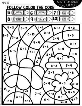 St. Patrick's Day Color By Number | Addition Facts | March Activities Spring Color By Number, Color By Number Worksheet, Rainbow Pot Of Gold, March Math, Number Worksheet, Math Coloring Worksheets, Addition And Subtraction Practice, March Activities, St Patrick Day Activities