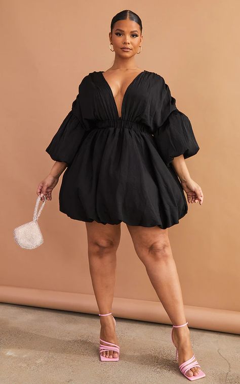 Plus Size Dresses for Women | PrettyLittleThing USA Black Puff Dress, Plus Size Heels, Summer Dresses Plus Size, Black Puff Sleeve Dress, Plus Size Black Dresses, Below The Knee Dresses, Chic Dress Classy, Black Dress Formal, Shift Dresses