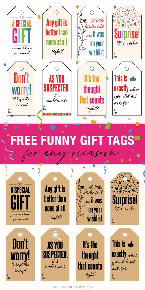 Free Funny Gift Tags For Any Occasion – Printable PDF Gift Tag Message Ideas, Funny Gift Tags Hilarious, Funny Gift Tags Free Printable, Cute Gift Tags Sayings, All Occasion Gift Tags, Funny Gift Tags Christmas, Coworker Gift Tags Free Printable, Free Printable Gift Tags Template, Birthday Tags Free Printable