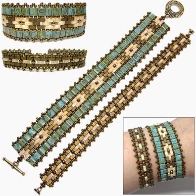 Half Bead Tila Patterns | Around The Beading Table: New Tila bead pattern: the Mosaic Bands Tile Bracelet, Twin Beads, Tila Beads, Bracelet Miyuki, Duo Beads, Motifs Perler, Super Duo, Beaded Jewlery, Bead Weaving Patterns