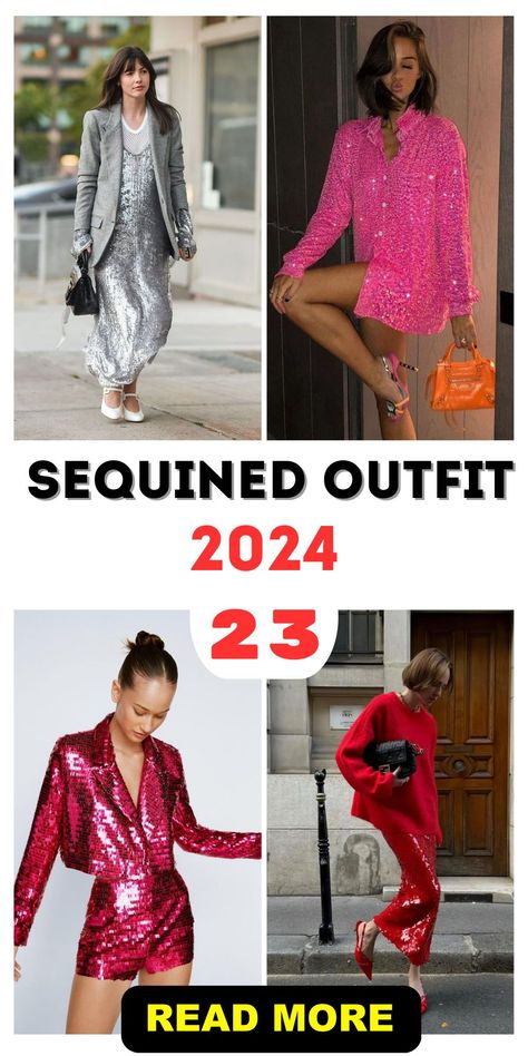 Reinvent your professional look with a sequined blazer outfit. This unique twist on office attire brings personality and flair to your work wardrobe. Paired with simple trousers or a tailored pantalon, it strikes the perfect balance between professional and playful. Sequins Pants Outfit, Sequins Top Outfit, Black Sequin Skirt, Chunky Oversized Sweater, Sequin Pants, Sequin Blouse, Sequin Outfit, Blazer Outfit, Professional Wardrobe