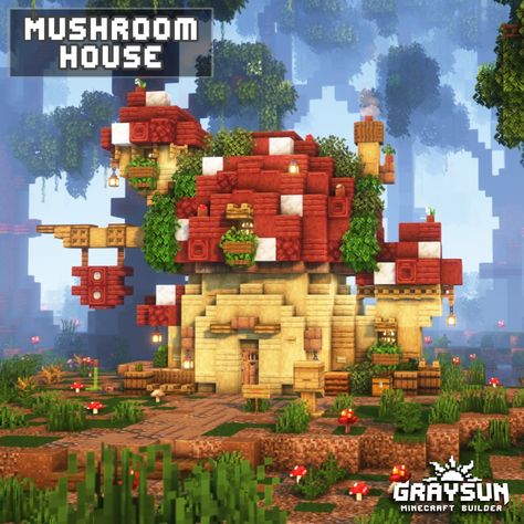 Minecraft Mushroom House, Minecraft Witch, Minecraft Mushroom, Minecraft Kingdom, Bangunan Minecraft, Minecraft Farm, Minecraft Cottage, Diy Minecraft, Minecraft Medieval