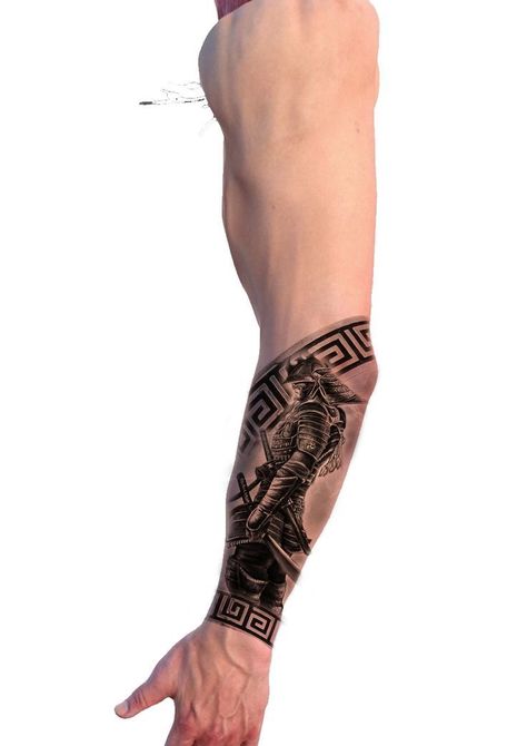 Samurai Tattoo Sleeve, Wing Tattoo Men, Gladiator Tattoo, Unique Tattoos For Men, Forearm Band Tattoos, Forarm Tattoos, Wrist Tattoos For Guys, Cool Forearm Tattoos, Warrior Tattoos