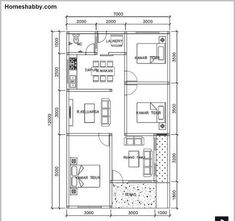 Desain dan Denah Rumah Minimalis Ukuran 7 x 12 M Ada 3 Kamar Tidur dengan Nuansa Abu-Abu Putih yang Elegant ~ Homeshabby.com : Design Home Plans, Home Decorating and Interior Design Filipino House, Designer Room, 2 Bedroom House, Architectural House Plans, Small House Design Plans, Home Design Plan, Small Room Design, Home Plans, Modern House Plans