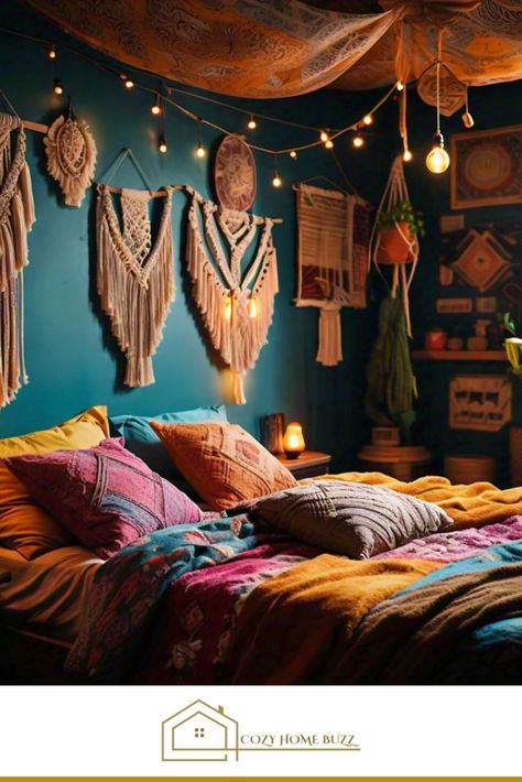 Exclusive Fresh cozy Boho Bedroom Ideas: Ultimate Guide 2024 - Cozy Home Buzz Uses For Wooden Crates, Cozy Boho Bedroom Ideas, Cozy Boho Bedroom, Boho Mirror, Boho Bedroom Ideas, Cozy Boho, Vintage Trunks, Vintage Lanterns, Beaded Chandelier