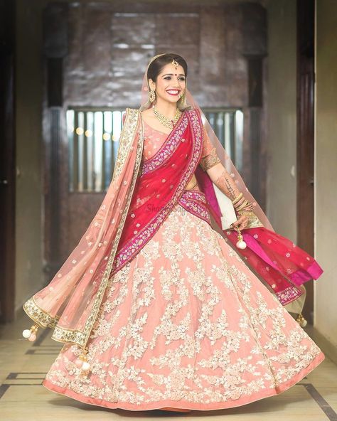 Cherry red with dusty pink is a pretty combination!  #pink #bridallehenga #2018 #indian #modern #indianweddings #bride #royal #designer #2018 #shaadisaga Lehenga With Red Dupatta, Long Maxi Skirt Outfits, Baby Pink Lehenga, Lehenga Color Combinations, Latest Bridal Lehenga Designs, Red Combination, Red Dupatta, Bridal Lehenga Designs, Latest Bridal Lehenga