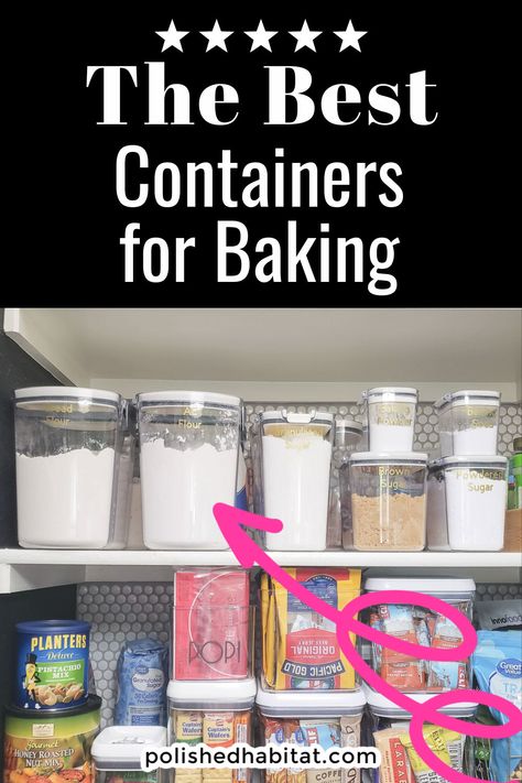 What's the best way to store flour, sugar, brown sugar and other baking ingredients? These airtight storage containers are perfect, with helpful built in features to keep your flour fresh, bug-free, and easier to use. How To Store Flour, Pantry Update, Polished Habitat, Small Cottage Designs, Baking Storage, Flour Storage, Flour Container, Tupperware Storage, Pantry Containers