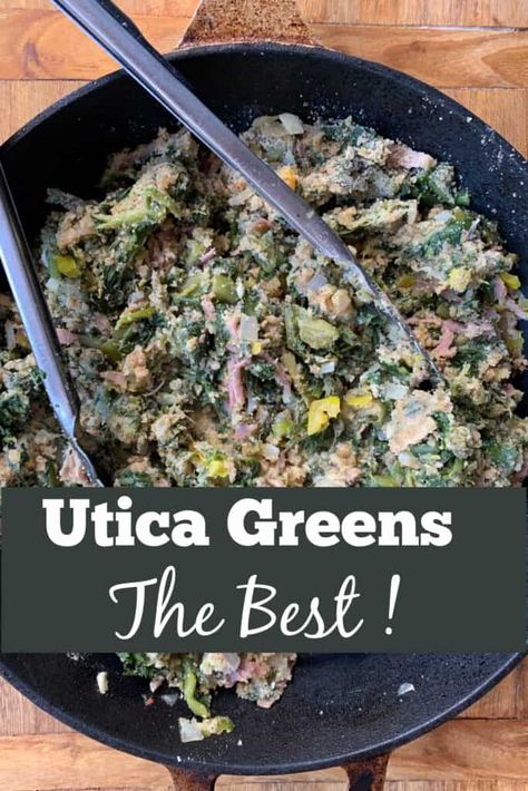 Italian Greens Recipe, Utica Greens, Escarole Recipes, Best Greens, Italian Treats, Greens Vegetables, Eggs And Toast, Cheese And Bread, Ny Food