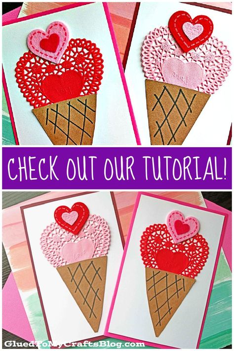 Valentine Card Crafts For Kids, Preschool Valentine Craft, Paper Heart Doily Crafts, Valentine Primary Activity, Valentines Doily Crafts, Kindergarten Valentine Craft, Diy Valentine Cards For Kids To Make, Valentine Cards For Kids To Make, 4th Grade Valentine Craft