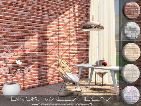 Sims 4 — Brick Walls Ideas by @Moniamay72 — Brick Walls Ideas - 5 Brick Textures - All 3 wall sizes. On the base game. The Sims 4 Cc Exterior Wall, Sims 4 Exterior Wall Cc, Sims 4 Brick Wall, Sims 4 Brick Wall Cc, Sims 4 Cc Brick Wallpaper, Ts4 Wallpaper Cc Brick, Sims Brick Wall Cc, Sims 4 Cc Build Mode Walls, Apartment Wallpaper