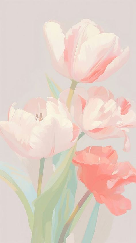 Tulip painting blossom flower. AI generated Image by rawpixel. | free image by rawpixel.com / Aew Colorful Widget Aesthetic, Tulips Lockscreen, Wallpaper Aesthetic Tulips, Bookmark Background, Backgrounds Painting, Watercolor Flowers Wallpaper, Tulip Illustration, Coloured Wallpaper, Aesthetic Tulips