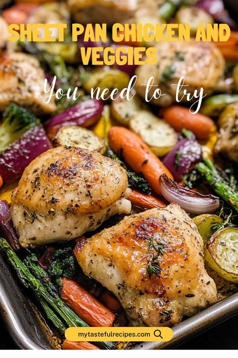 Simplify your dinner routine with this easy sheet pan chicken and veggies! Juicy chicken and colorful vegetables roast together for a flavorful, hassle-free meal in one pan. Chicken And Veggies Dinner, Sheet Pan Chicken And Veggies, Pan Chicken And Veggies, Easy Sheet Pan Chicken, Veggies Dinner, Chicken And Veggies, Sheet Pan Chicken, Colorful Vegetables, Pan Chicken