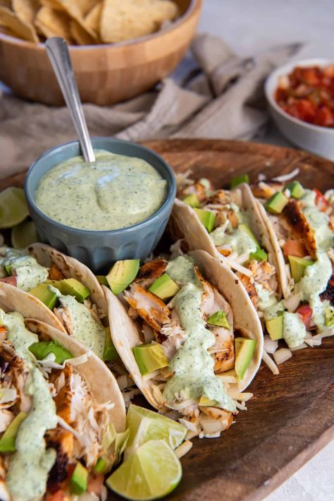 Salt And Lavender Fish Tacos, Fish Taco Cream Sauce, Whiting Fish Tacos, Mahi Mahi Tacos Sauce, Cilantro Lime Sauce For Fish Tacos, Perch Fish Tacos, Maji Maji Fish Tacos, Rock Fish Tacos Recipe, Rock Cod Fish Tacos