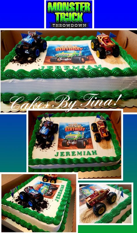 Monster truck cake! Monster Jam Sheet Cake, Monster Jam Birthday, Monster Truck Cake, Truck Cake, Truck Cakes, Monster Jam, Cake Decor, Star Citizen, Sheet Cake