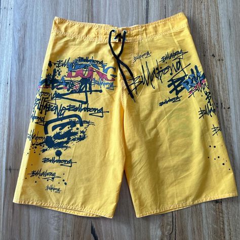 Vintage Y2K Billabong Board Shorts Tagged... - Depop Y2k Swim Shorts, Quicksilver Surf, Clothes Stores, Vintage Billabong, 2000s Era, Tech Wear, Thrift Inspo, Outfits 2000s, Op Shop