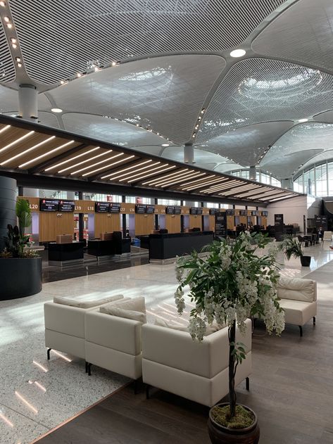 Airport Terminal Aesthetic, Airport Interior Design, Airport Counter, Istanbul International Airport, Istanbul New Airport, Tranquility Base, Airport Security Check, Mind Movie, Airport Check In