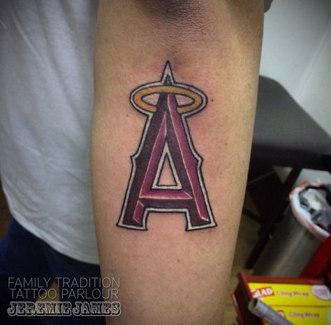 Angels Baseball Logo Angels Baseball Tattoo, Angels Tattoo, Baseball Tattoo, Baseball Tattoos, Praying Hands Tattoo, Atlanta Braves Logo, Braves Logo, Hands Tattoo, Tattoo Lettering Design