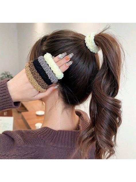 10pcs High Elasticity Wide Thick Hair Scrunchies Suitable For High Ponytails & Daily Hairstyles Multicolor Casual,Cute   Polyester Plain Decorative Hair Tie  All Women Accessories, size features are:Bust: ,Length: ,Sleeve Length: Hair Accessories Display, Vintage Hair Clips, Floral Accessories Hair, Daily Hairstyles, Hair Accessories Set, Elastic Hair Ties, Hair Scrunchies, High Ponytails, Hair Decorations