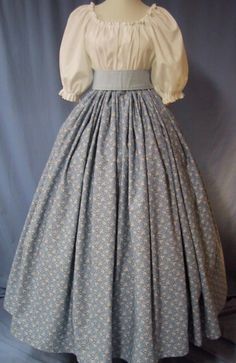 I imagine this is the fanciest dress Rachael owns, to wear to church each Sunday. Pioneer Clothing, Istoria Modei, Pioneer Dress, 1800s Fashion, Old Fashion Dresses, Wedgwood Blue, Old Dresses, School Play, Victorian Clothing