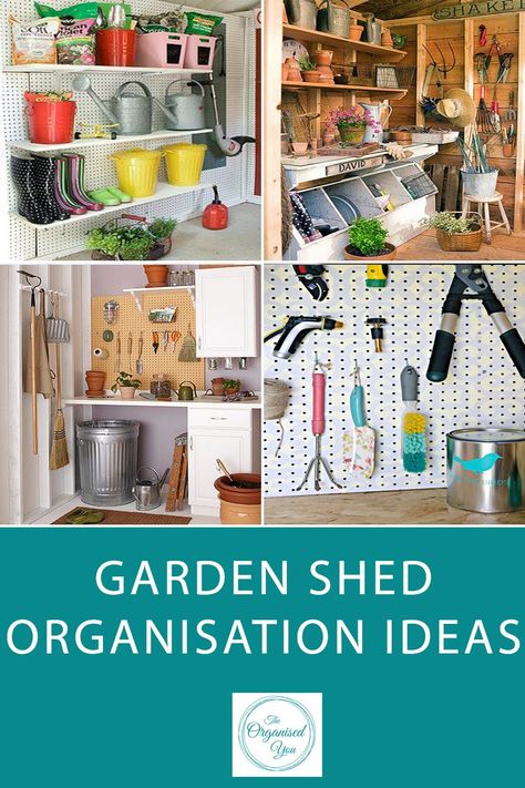 Garden shed organisation ideas Shed Organisation, Garden Shed Organization, I Heart Organizing, Shed Floor, Shed Organization, Organisation Ideas, Colorful Storage, Wooden Floating Shelves, Potting Bench