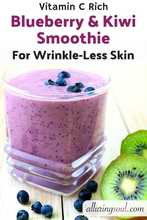 Vitamin C Rich Blueberry And Kiwi Smoothie For Wrinkle-Less Skin | Alluring Soul Kiwi Blueberry Smoothie, Blendjet Smoothies, Digestion Smoothie, Kiwi Smoothie Recipes, Kiwi Recipes, Lemon Face, Spotless Skin, Kiwi Smoothie, Ninja Blender