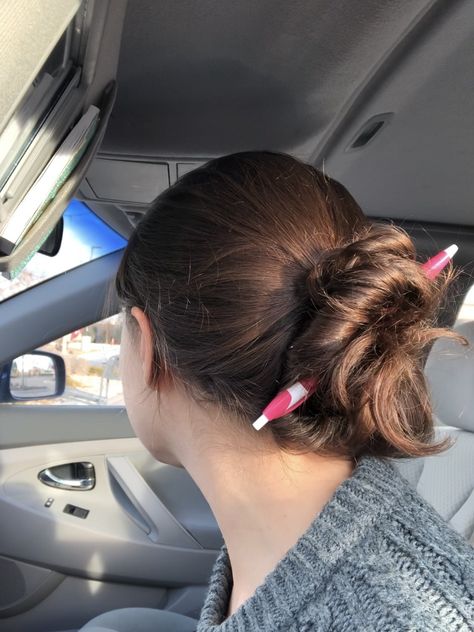 #hair #hairstyles #haircare #hairgoals #hairideas #hairtok #hairstick #updo Pen Hair Bun, Cynical Quotes, My Future Self, Bun Updo, Future Self, Hair Stick, Hair Sticks, College Outfits, Bun Hairstyles