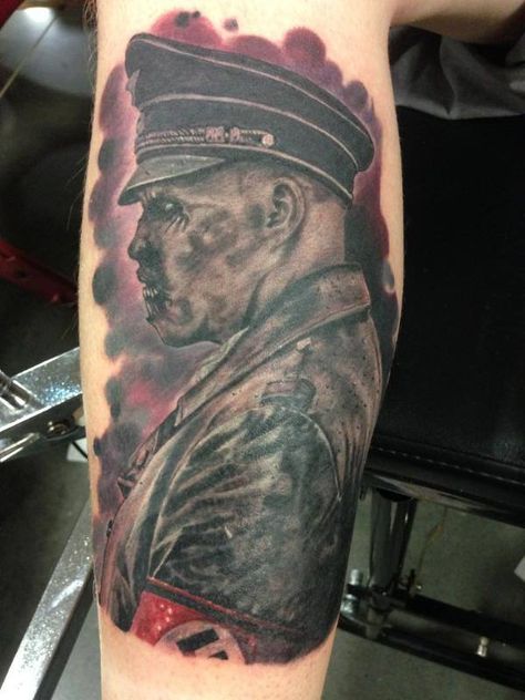 Dead Snow, German Tattoo, Zombie Tattoos, Erwin Rommel, Geniale Tattoos, Horror Tattoo, Portrait Tattoo, Zombie, Body Art