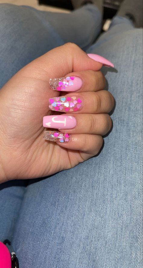 Nail Designs With J Initial, Vday Nails With Initial, Valentines Nails Initials, Letter J Nails, Nails With A J Initial, Valentines Day Nails Initials, Pink Nails With Initials, J Nails Initial, Nails With J Initial