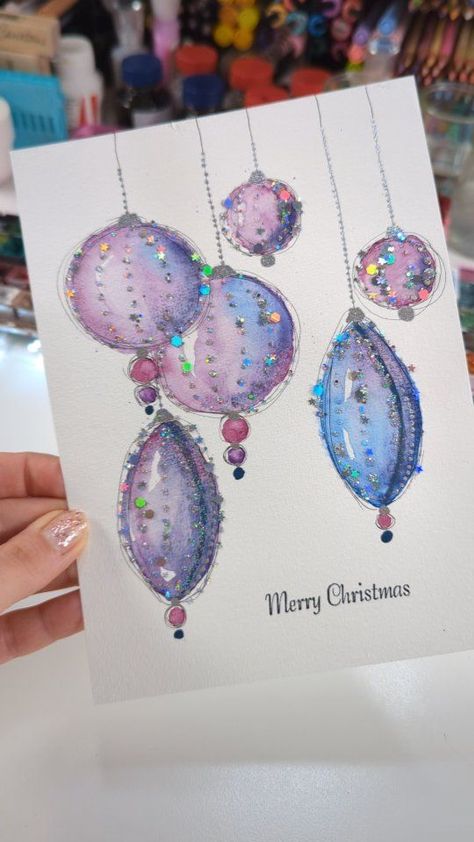 Maremis Small Art, Watercolor Christmas Cards Diy, Homemade Holiday Cards, Silver Pen, Winter Watercolor, Christmas Card Art, Watercolor Card, Diy Watercolor Painting, Watercolor Christmas Cards