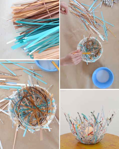 make bird nests from recycled paper | art bar Bird Nests Art, Recycled Paper Art, Bird Nest Craft, Fun Easter Baskets, Nest Art, Recycled Art Projects, Bird Nests, Diy Birds, Paper Birds