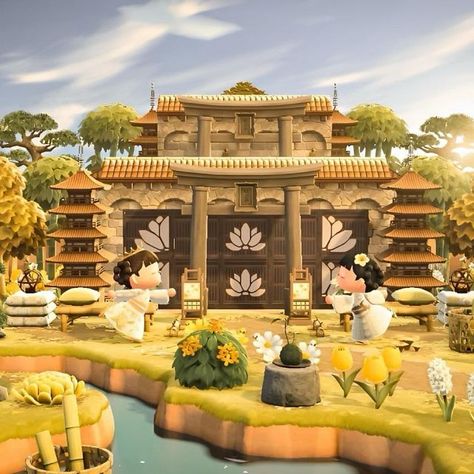 Michelle 👑 ACNH Addict on Instagram: "🎍 Komorebi’s Temple🎍 When your fave squirrel-friend comes to visit, you yoga in front of the temple. I am so close to being done with Komorebi! Should finish up this week. 🙌🏼 Hope you all have a great Monday! 🫶🏼 🪷Also, the lotus flower codes by @kkatcrossing are some of my faves! #acnhterraforming #acnhjapanesestyle #acnhexterior #acnhjapan Animal crossing ACNH Japan Japanese style temple build stunning new horizons nintendo mom gamer explore cozy" Acnh Temple Design, Acnh Temple, Acnh Japanese Codes, Acnh Zen Garden, Acnh Zen, Acnh Japanese, Japanese Island, Moon Board, The Lotus Flower