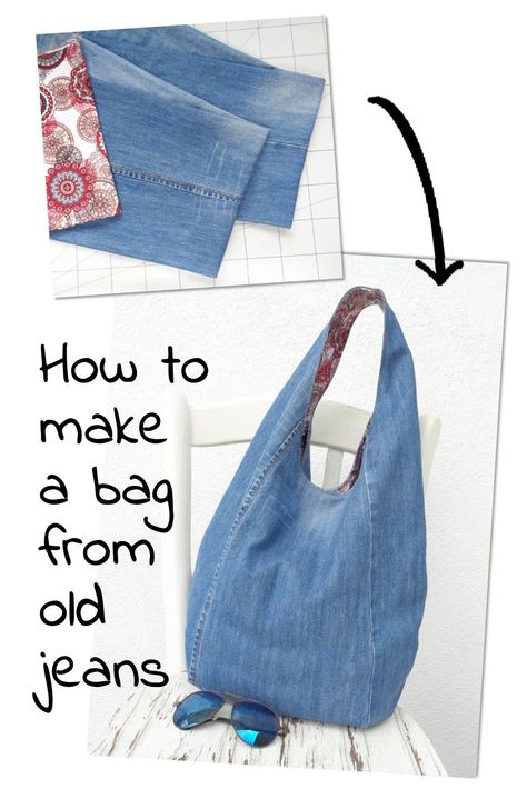 How to make a bag from old jeans. Sewing pattern for hobo bag. Denim bag DIY Denim Hobo Bag Pattern, Boho Bags Diy, How To Make A Bag, Quilted Jeans, Jean Ideas, Jeans Sewing, Bag From Old Jeans, Recycled Bag, Hobo Bag Patterns