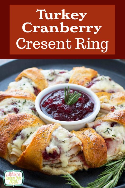 Turn leftover turkey or deli turkey into a rock star snack with this Turkey Cranberry Crescent Ring #turkey #leftoverturkey #crescentrolls #turkeycrescentring #thanksgiving #fallbaking #appetizers #christmas #southernfood #southernrecipes #cranberrysauce Turkey Cranberry, Appetizers Christmas, Turkey Treats, Thanksgiving Leftover Recipes, Crescent Recipes, Crescent Ring, Deli Turkey, Leftover Turkey Recipes, Thanksgiving Menu Ideas