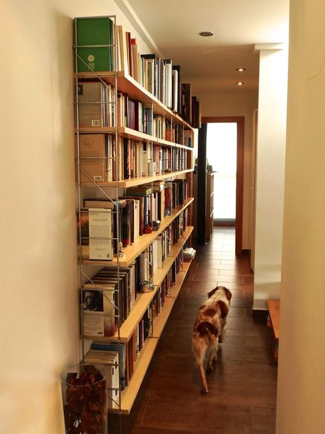 Narrow Hallway Decorating, Bohemian Kitchen, Deco Studio, Bedroom Wall Designs, Home Library Design, Minimal House Design, Bookshelf Design, Wall Bookshelves, Furniture Design Living Room