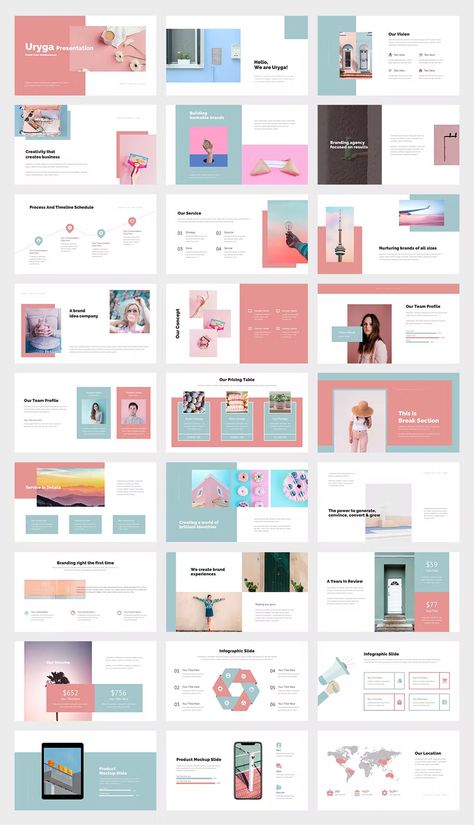 Pastel Powerpoint Template. 30 unique and editable presentation slides design. Pink Presentation Design, Slide Design Layout, Booklet Layout, Event Proposal, Brown College, Presentation Slides Design, Slides Design, Pricing Table, Powerpoint Design Templates