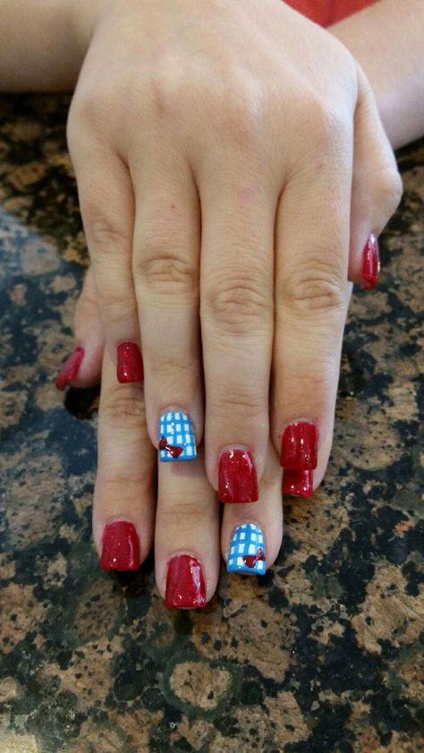 Wizard of oz nails Wizard Of Oz Pictures Ideas, Wizard Of Oz Wedding Ideas, Dorothy Nails Wizard Of Oz, The Wizard Of Oz Party Ideas, Wizard Of Oz Nails Designs, Dorothy Nails, Wizard Of Oz Backdrop, Wizard Of Oz Crafts, Wizard Of Oz Nails