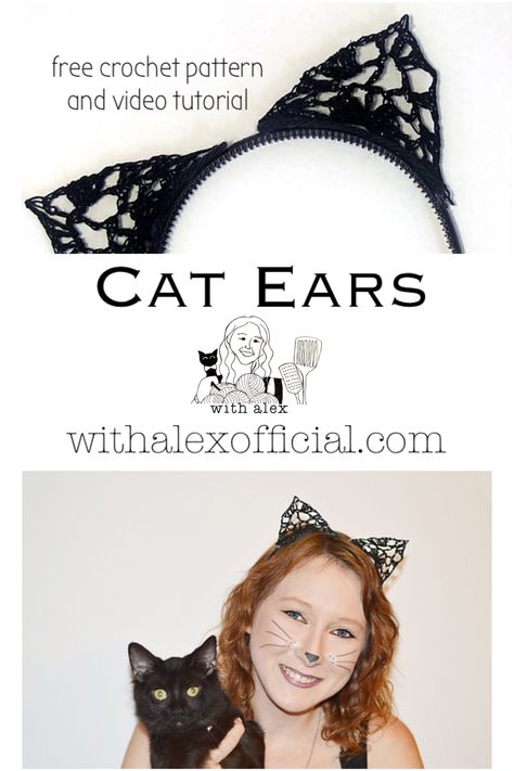 These crocheted cat ears are so easy and quick to make! Free crochet pattern and video tutorial too! Attach to a headband for a purrfect accessory.  #catears #crochetcat #freecrochetpattern Cat Ears Crochet, Crochet Cat Ears, Pixie Ears, Cat Headband, Crocheted Cat, Cat Ear Headband, Alpaca Farm, Mary Maxim, Cat Ears Headband