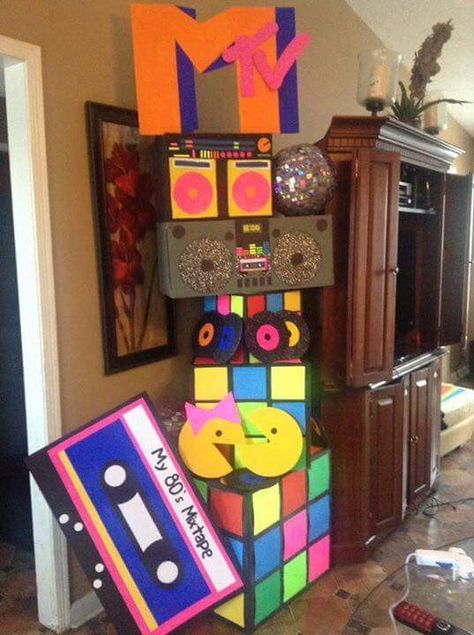 Eighties theme 90s Party Ideas, 70s Party Theme, 80s Party Decorations, 80s Birthday Parties, Throwback Party, 90s Theme Party, 80s Theme Party, 80s Theme, 90's Birthday Party