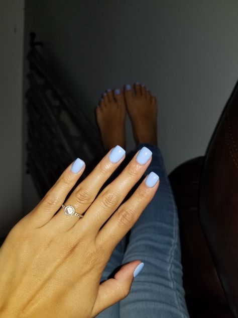 Color: Blue Bell by DND 💙💙 Dnd Denim Blue, Dnd Blue Island, Light Blue Gel Polish, Dnd Light Blue Gel Polish, Dnd Light Blue, Dnd 031 Milky Blue, Dnd Blue Bell, Blue Dnd Gel Polish, Summer Dnd Nail Colors